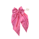 Pink Long Tail Hair Bow with Barrette Clip