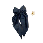 Black Long Tail Hair Bow with Barrette Clip