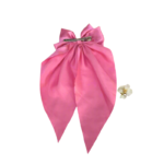 Pink Long Tail Hair Bow with Barrette Clip - Image 3